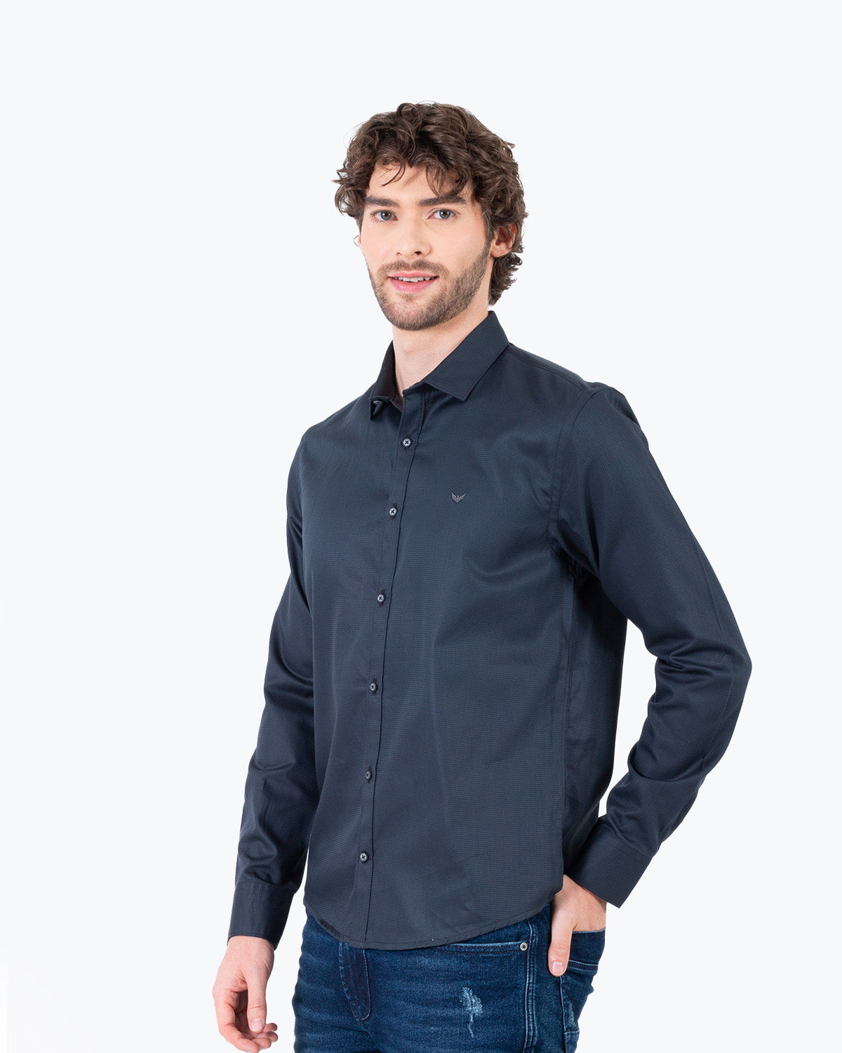 Camisa Manga Larga Oxford 032547 Gris Oscuro