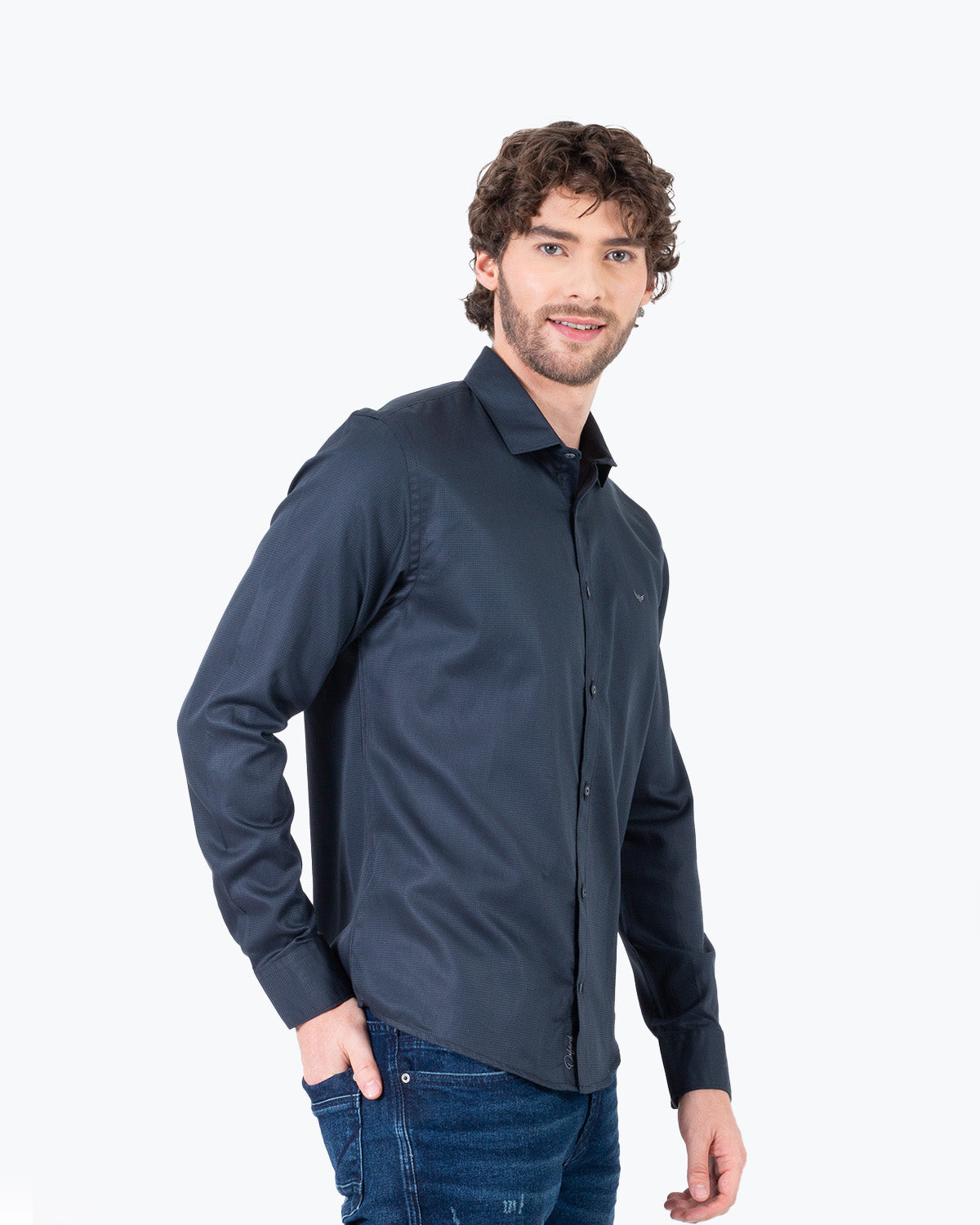 Camisa Manga Larga Oxford 032547 Gris Oscuro
