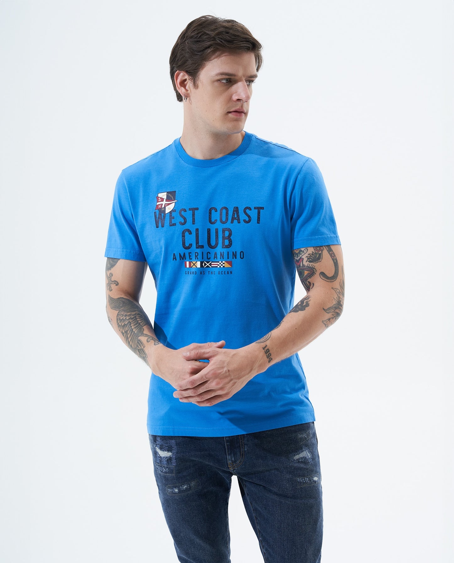 Camiseta Cuello Redondo Americanino 841F002 Slim Fit Azul Legion