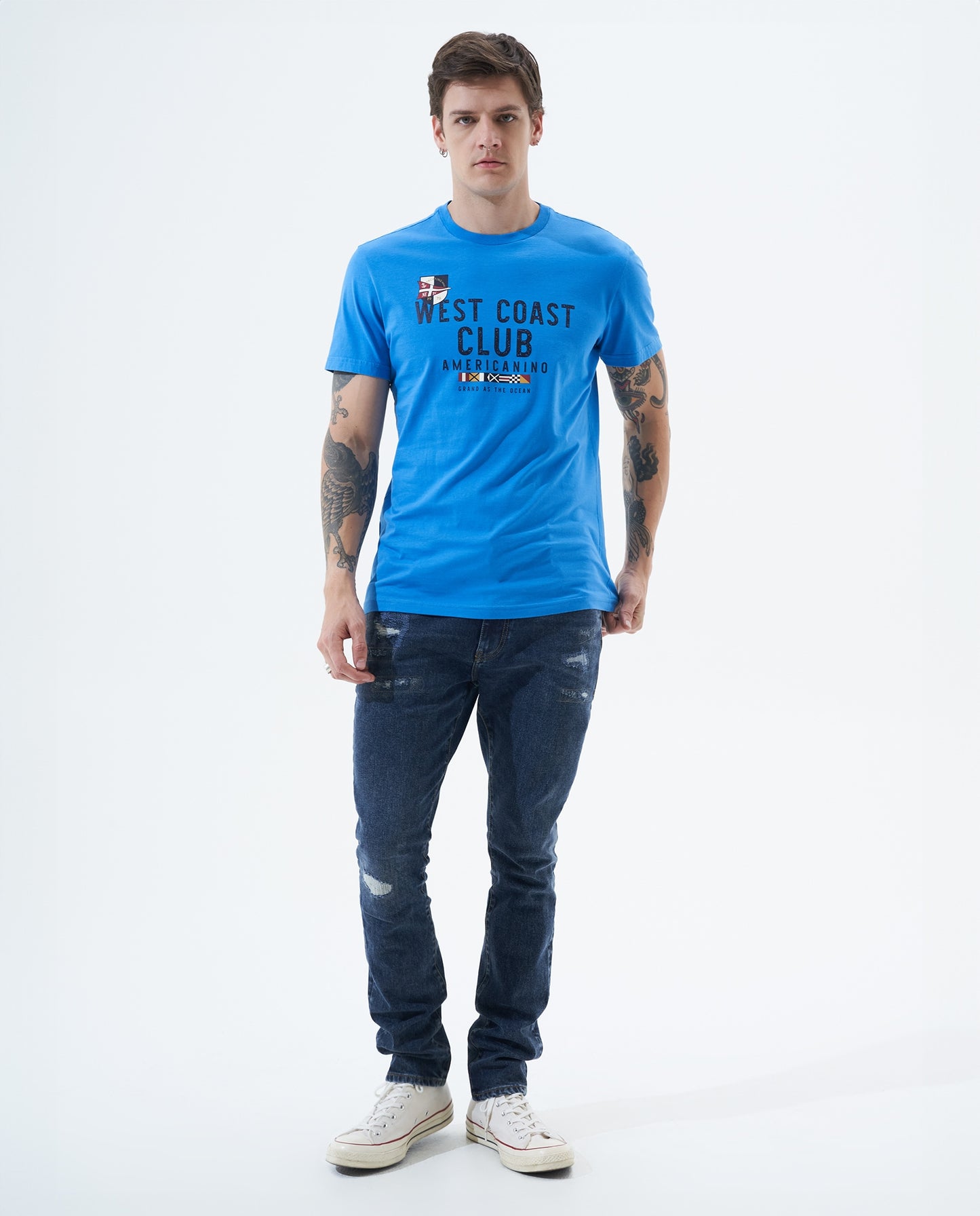 Camiseta Cuello Redondo Americanino 841F002 Slim Fit Azul Legion