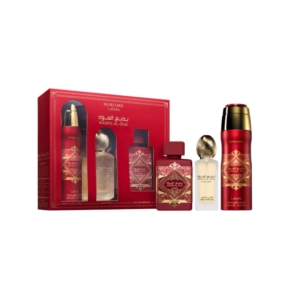 Perfume Lattafa Badee Al Oud Sublime Set (EDP100ml+Hairmist50ml+Perfumedspray200ml)