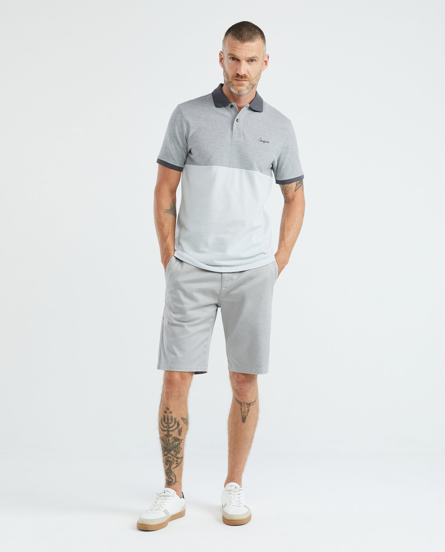 Camiseta Polo Chevignon 609E016 Classic Fit Gris Oscuro Block Contrast