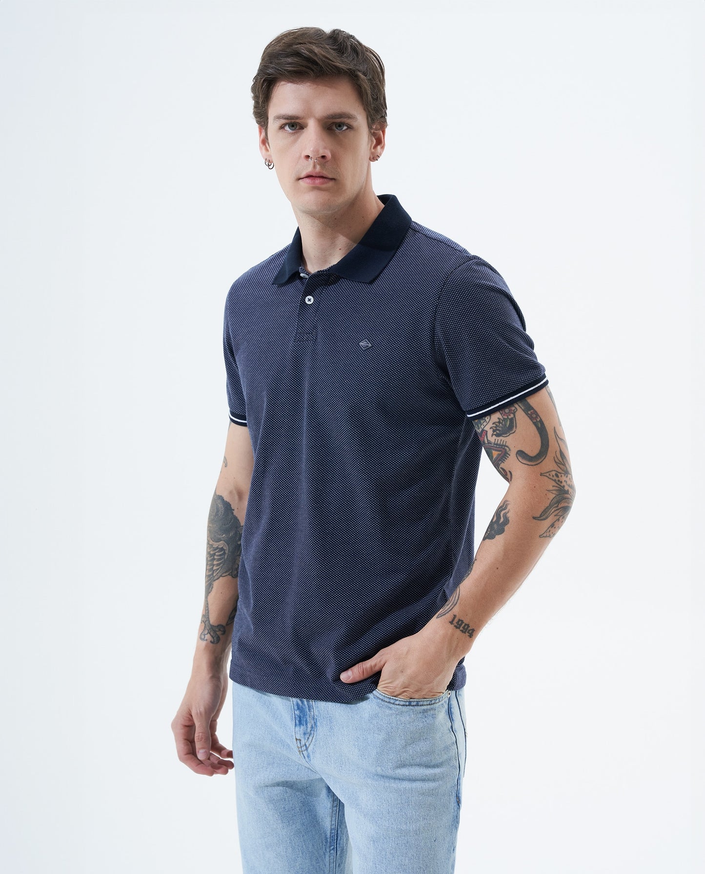 Camiseta Polo Americanino 801F005 Slim Fit Jackquard Azul Oscuro