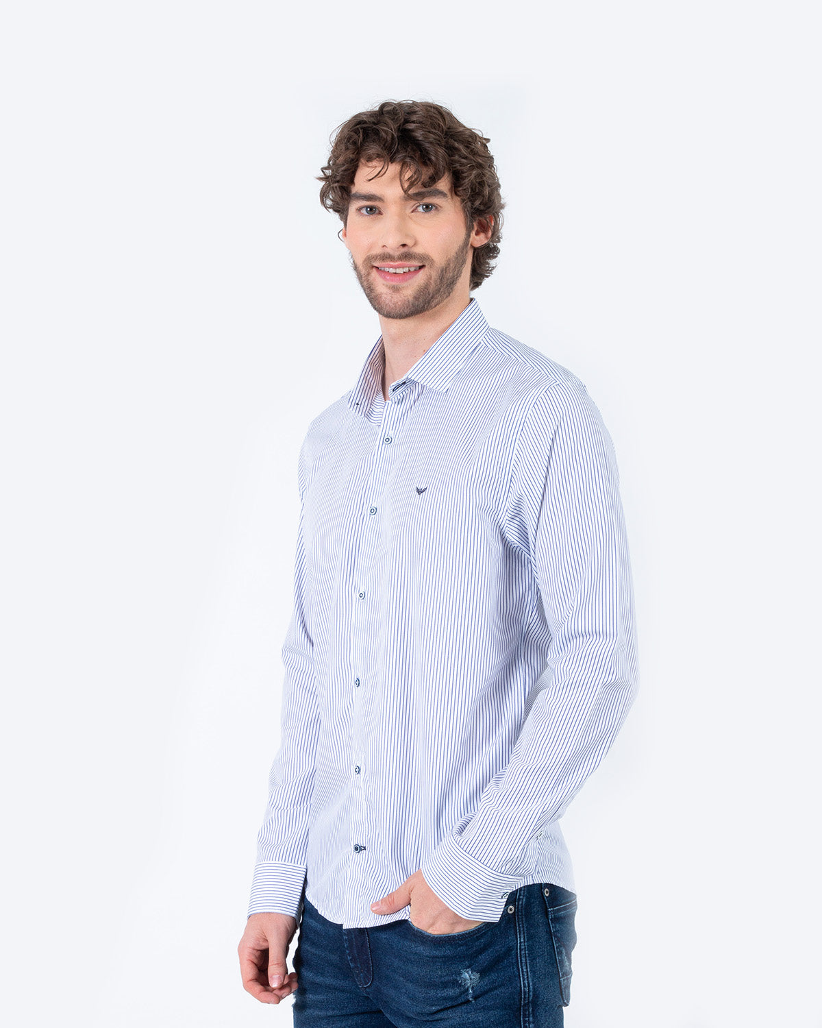 Camisa Manga Larga Oxford 032510 Rayas Blanco