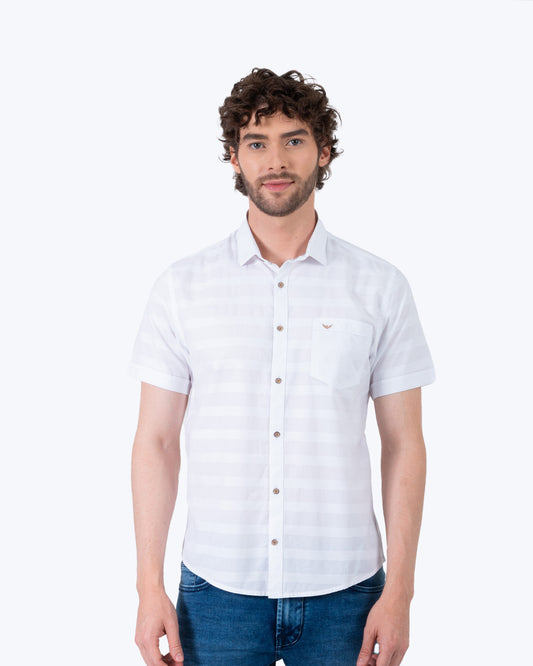 Camisa Manga Corta Oxford 032560 Blanco Bolsillo