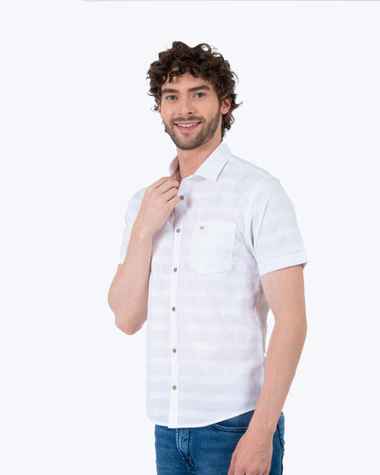Camisa Manga Corta Oxford 032560 Blanco Bolsillo