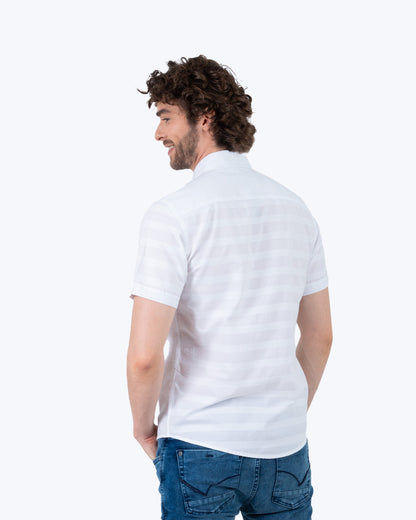 Camisa Manga Corta Oxford 032560 Blanco Bolsillo