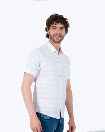 Camisa Manga Corta Oxford 032560 Blanco Bolsillo