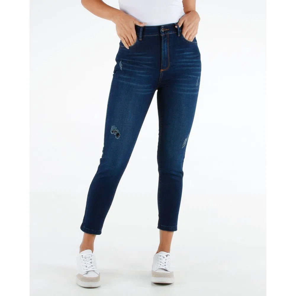 Jean Dama Oxford 041155 Tiro Alto Azul Oscuro