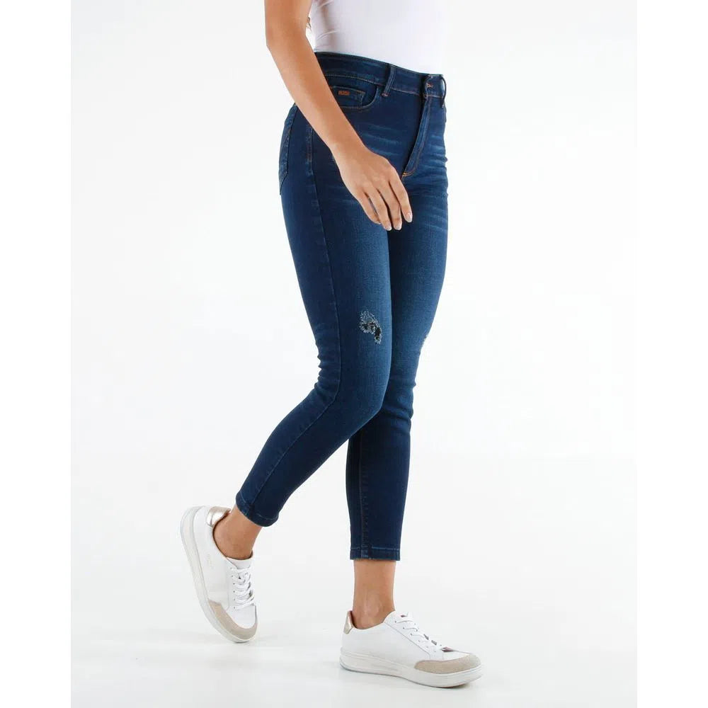 Jean Dama Oxford 041155 Tiro Alto Azul Oscuro