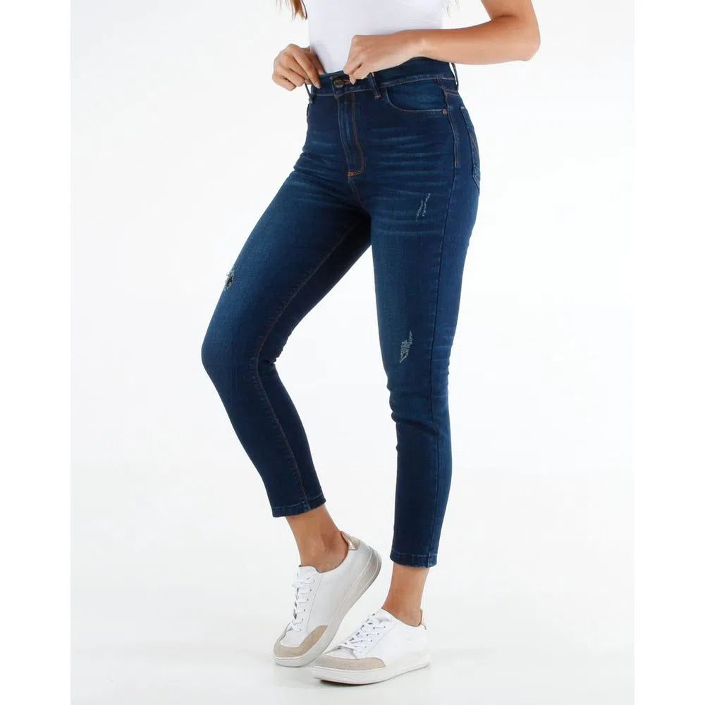 Jean Dama Oxford 041155 Tiro Alto Azul Oscuro