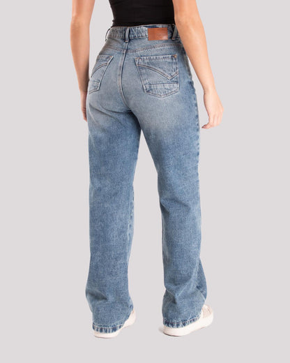 Jean Dama Oxford 041408 Tiro Alto Azul Medio Wide Leg