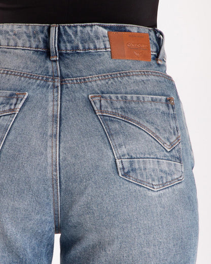 Jean Dama Oxford 041408 Tiro Alto Azul Medio Wide Leg