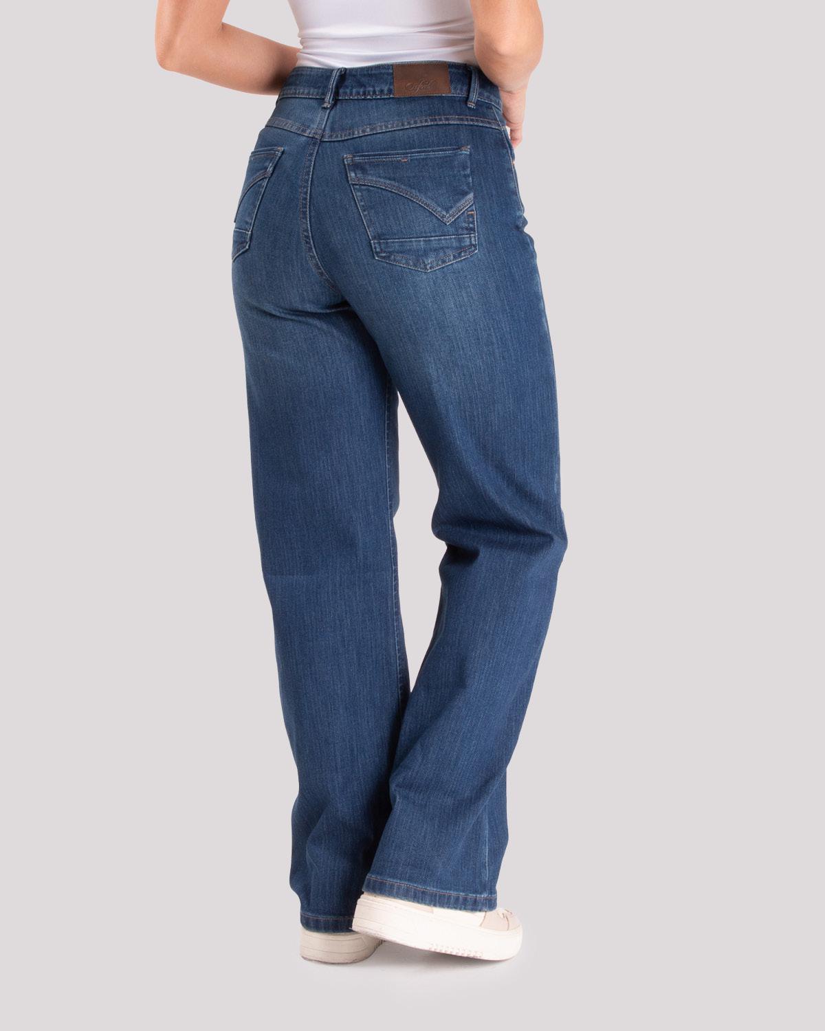 Jean Dama Oxford 041434 Tiro Alto Azul Medio Wide Leg