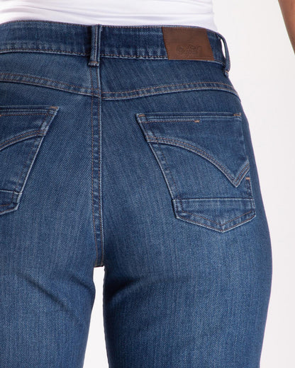 Jean Dama Oxford 041434 Tiro Alto Azul Medio Wide Leg