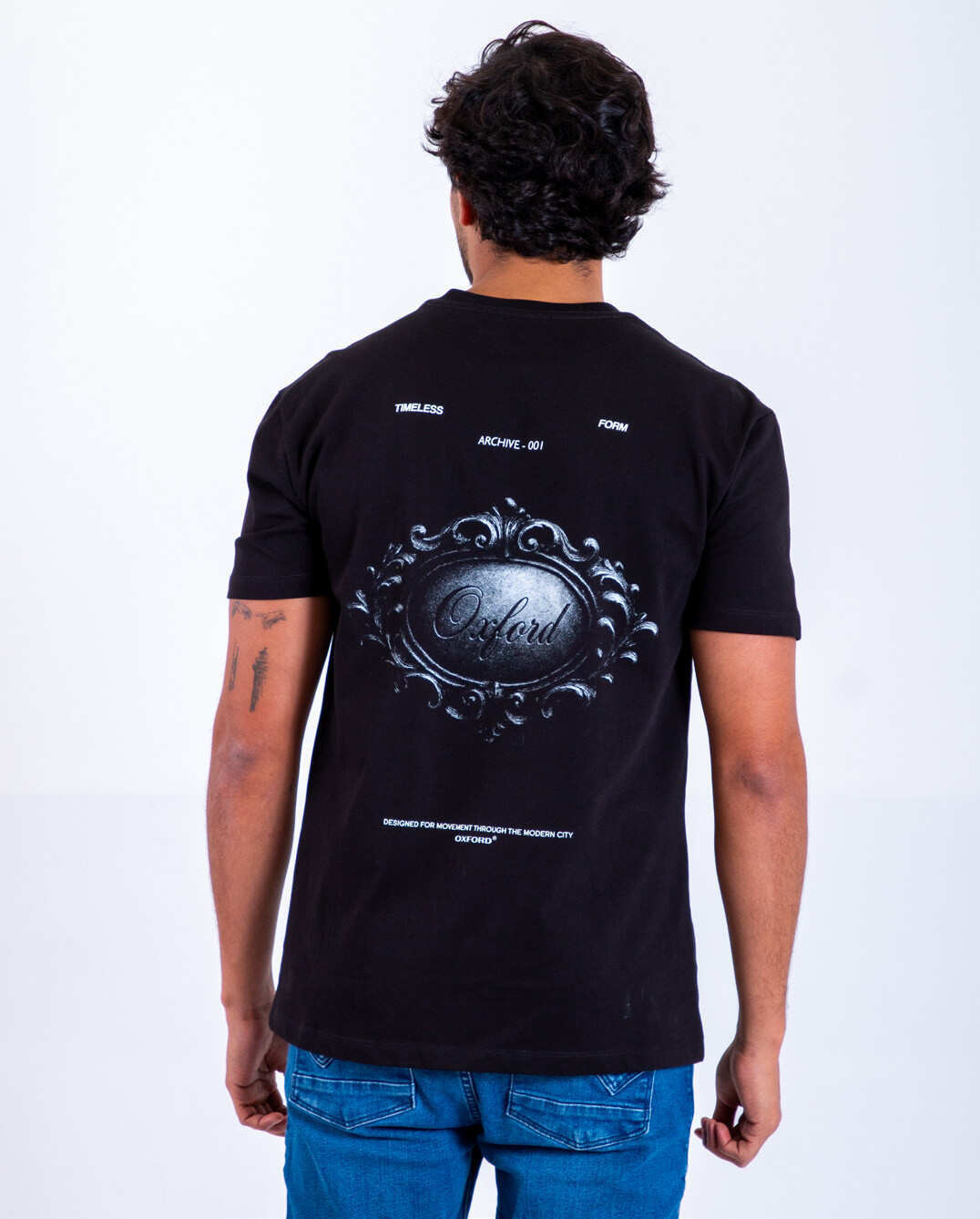 Camiseta Cuello Redondo Oxford 333767 Semi Regular Negro Estampado
