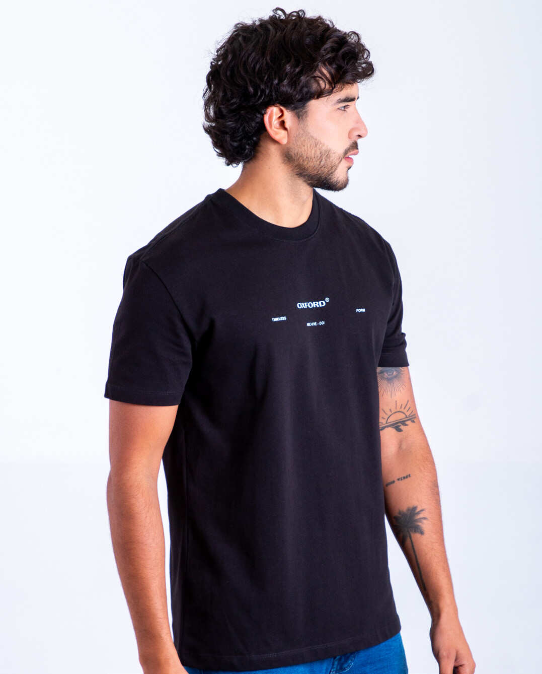 Camiseta Cuello Redondo Oxford 333767 Semi Regular Negro Estampado