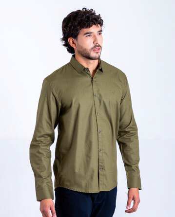 Camisa Manga Larga Oxford 032819 Regular Fit Verde Oliva