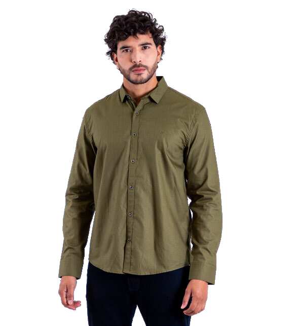 Camisa Manga Larga Oxford 032819 Regular Fit Verde Oliva