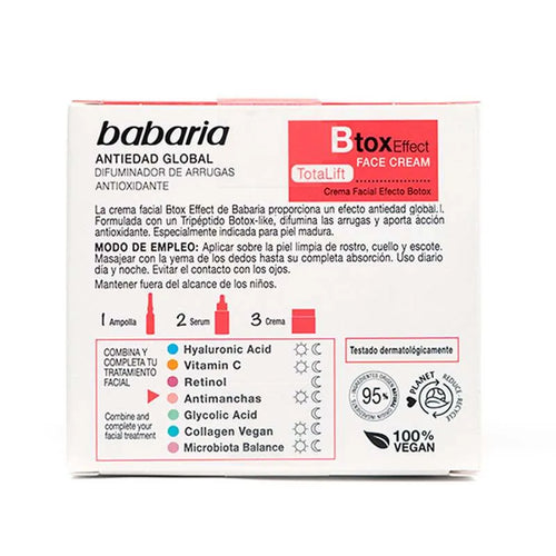 Babaria Crema Facial Btox Effect Total Lift Suaviza Las Arrugas - Relaja El Rostro 50 ml