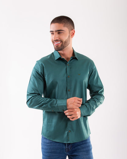 Camisa Manga Larga Oxford 032602 Slim Fit Verde Oscuro