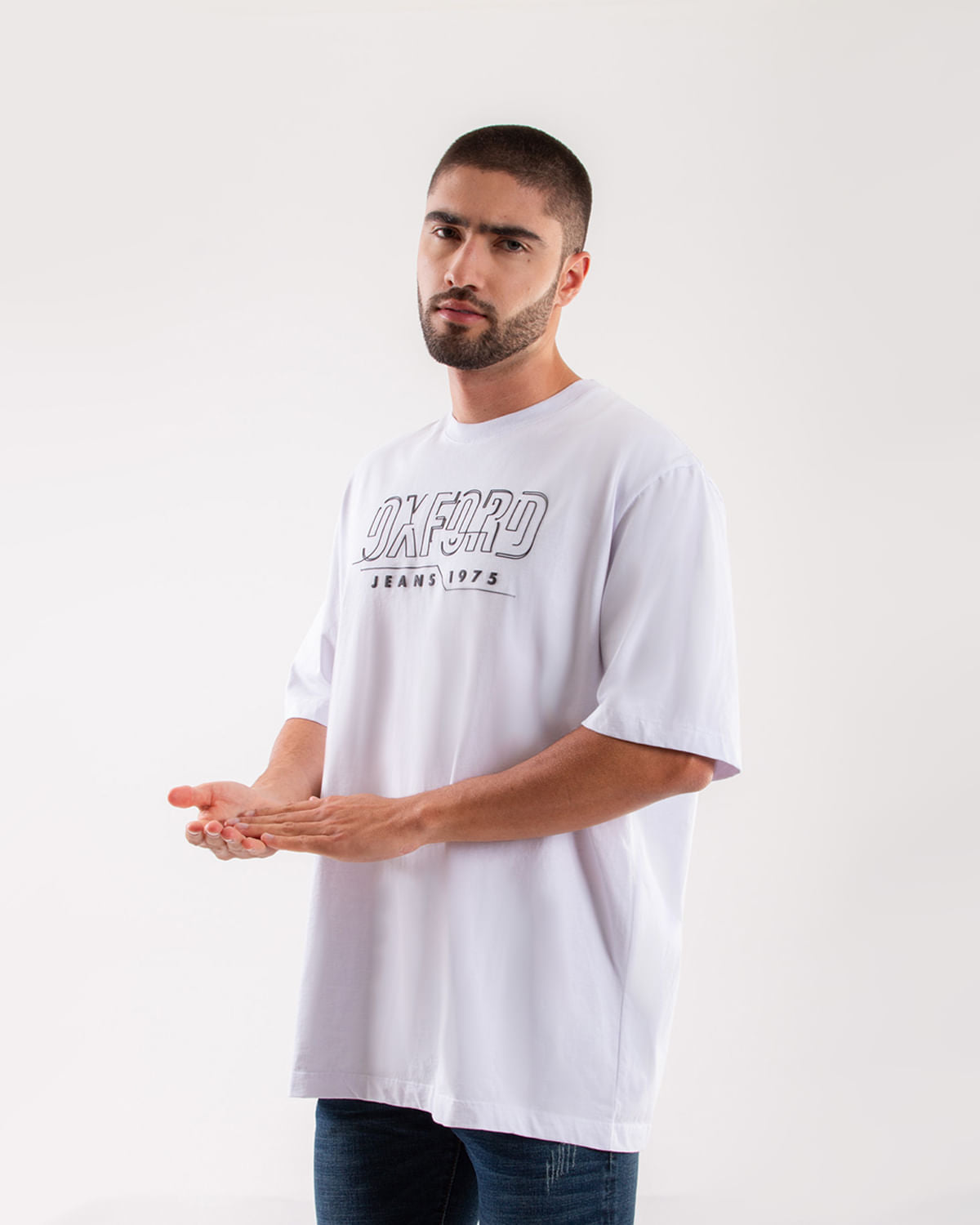 Camiseta Cuello Redondo Oxford 333609 Oversized Blanco