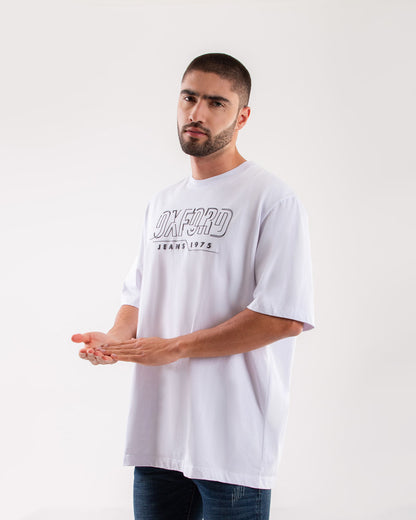 Camiseta Cuello Redondo Oxford 333609 Oversized Blanco