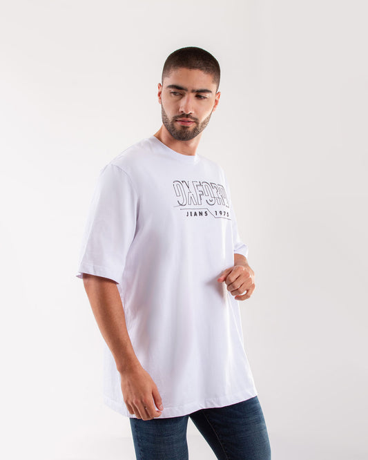Camiseta Cuello Redondo Oxford 333609 Oversized Blanco
