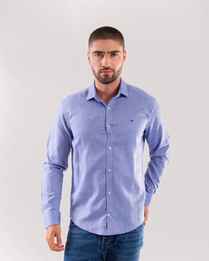 Camisa Manga Larga Oxford 032631 Slim Fit Azul