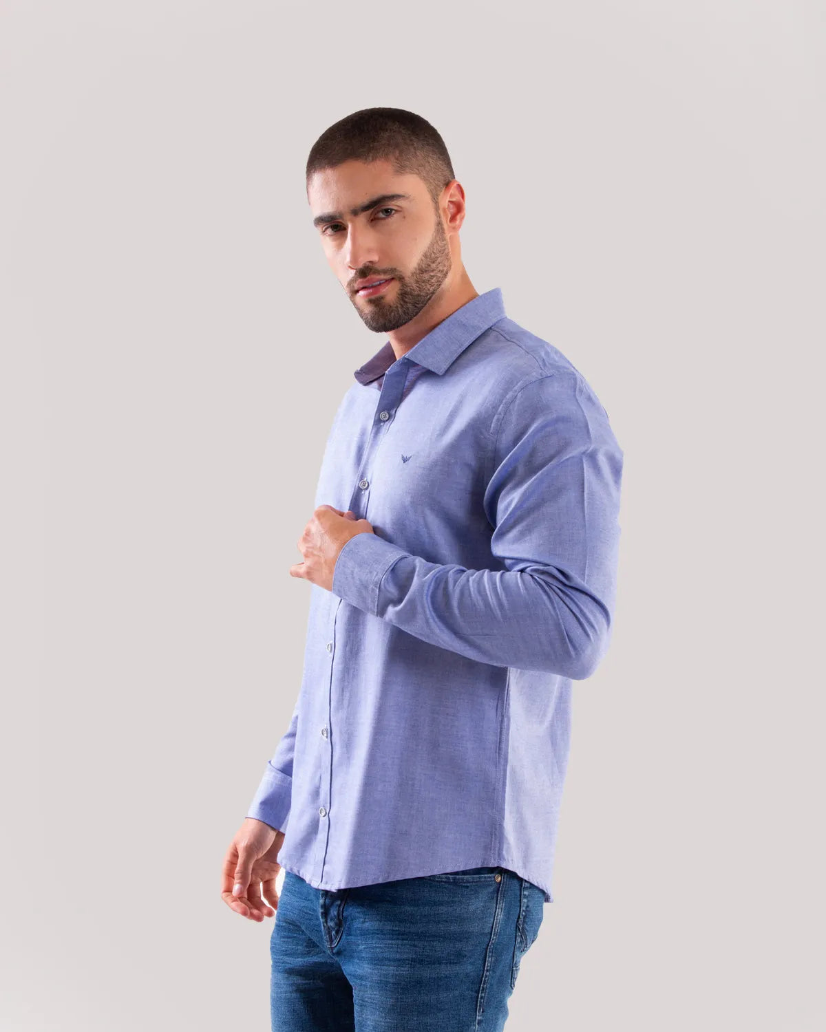 Camisa Manga Larga Oxford 032631 Slim Fit Azul