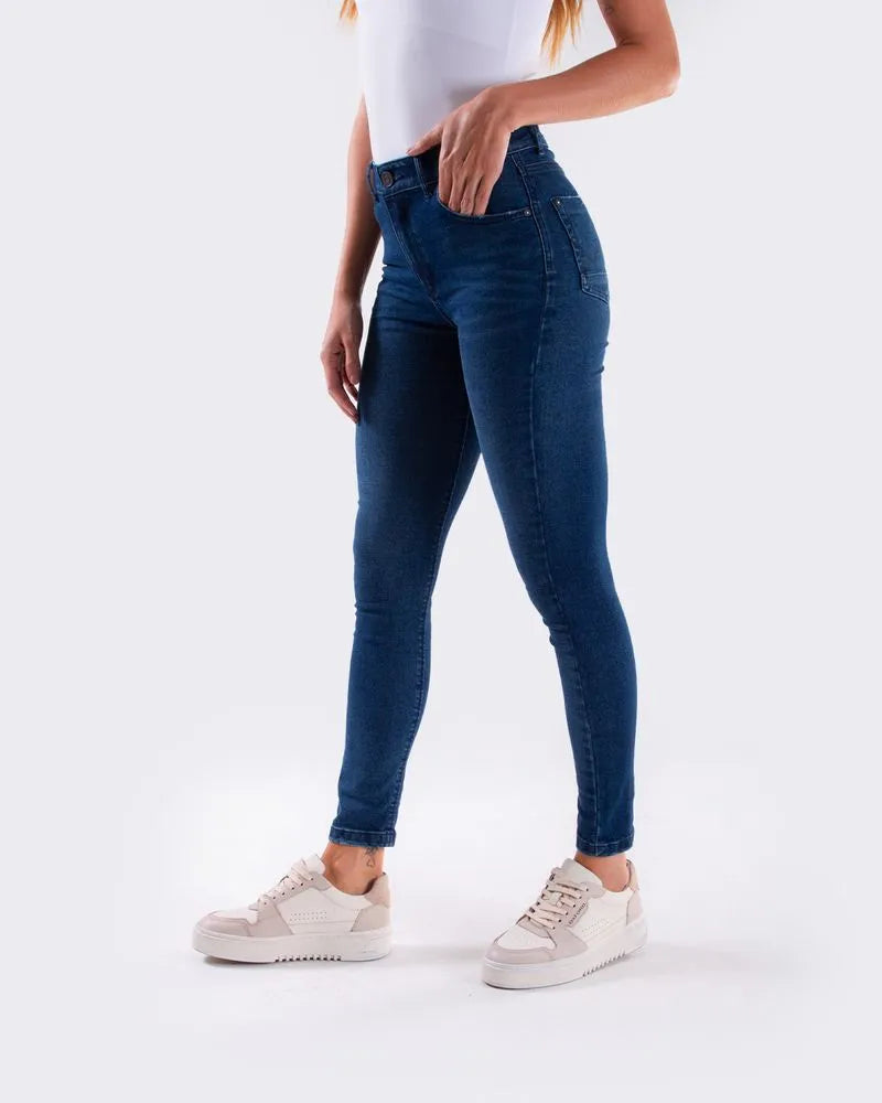 Jean Dama Oxford 041359 Tiro Alto Azul Medio