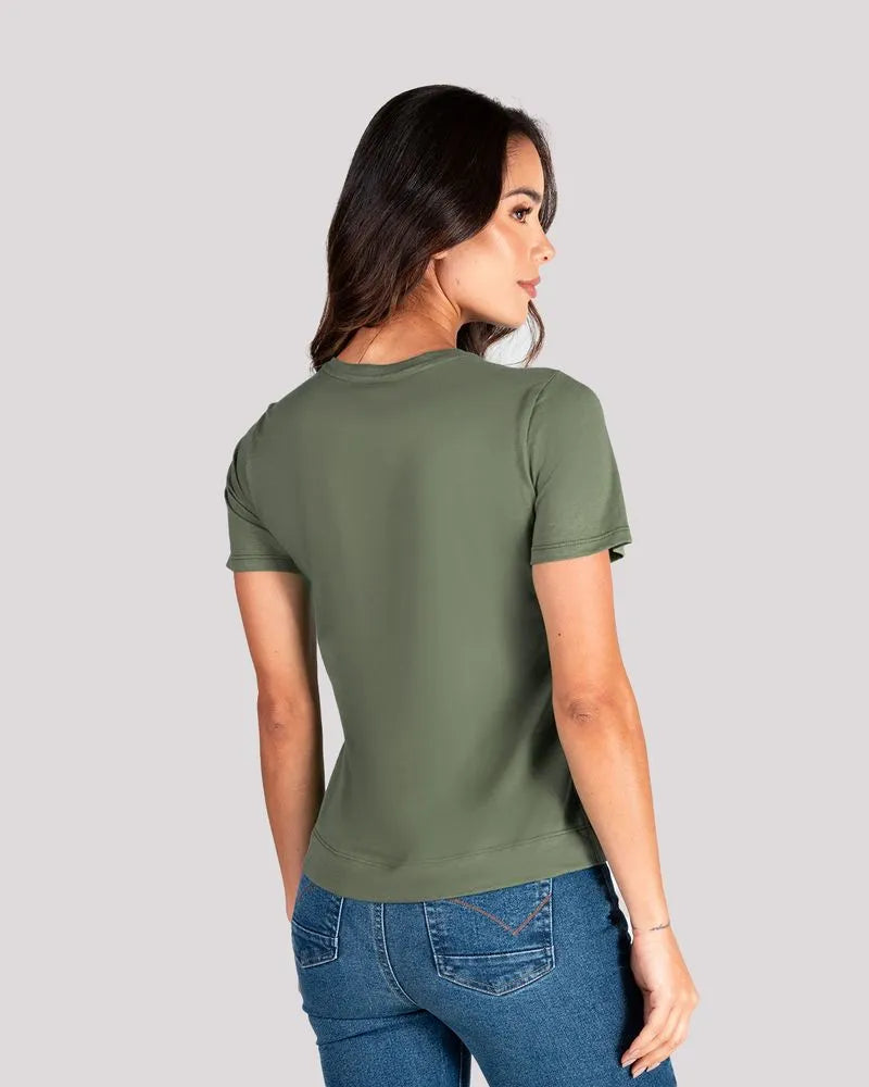 Camiseta Dama Oxford 641500 Cuello Redondo Verde Militar