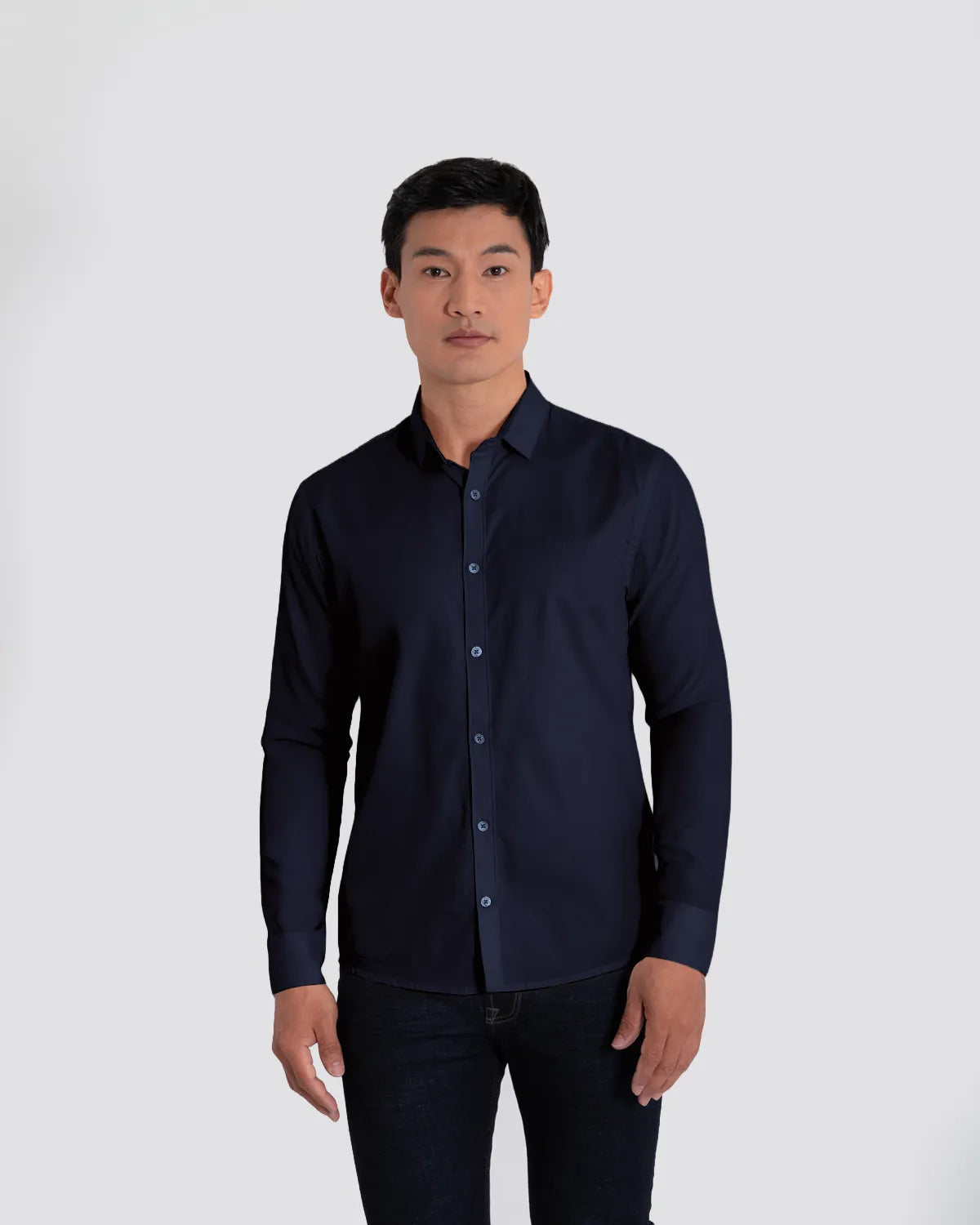 Camisa Manga Larga Oxford 032815 Slim Fit Azul Oscuro