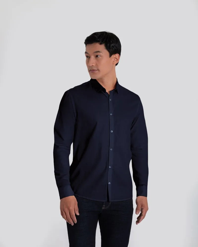 Camisa Manga Larga Oxford 032815 Slim Fit Azul Oscuro