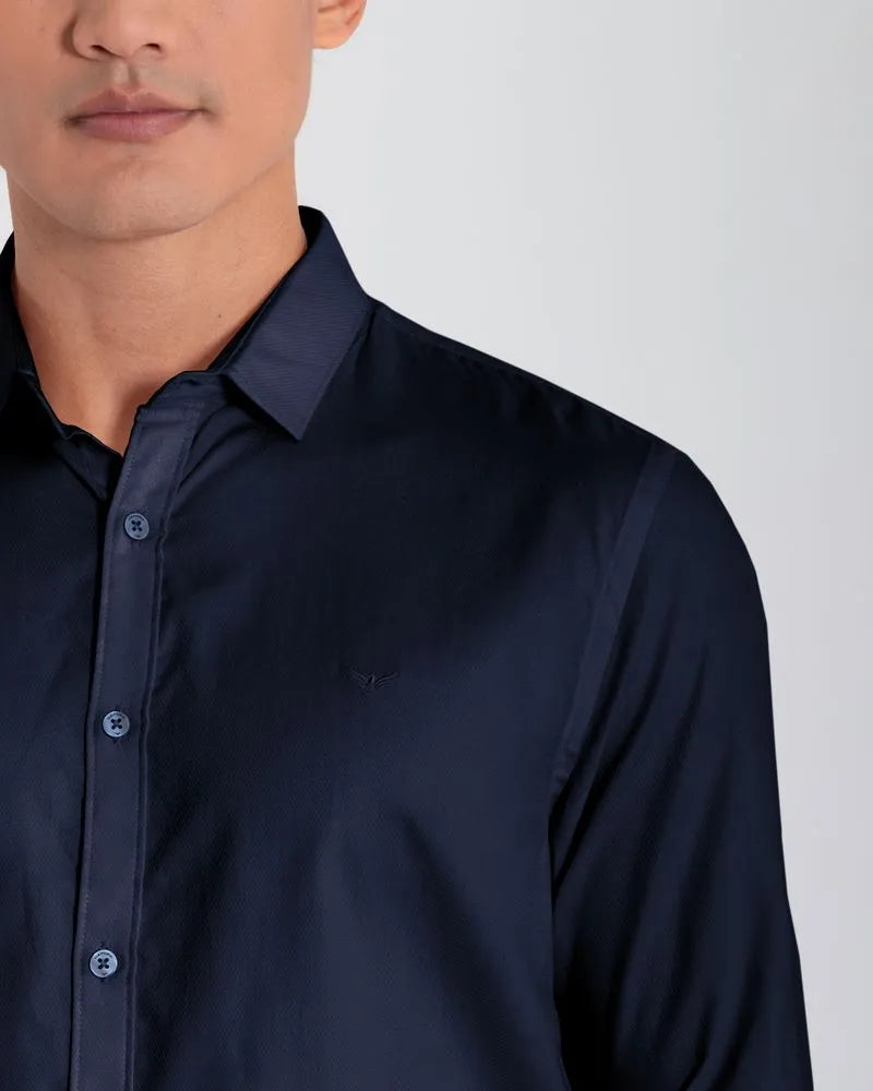 Camisa Manga Larga Oxford 032815 Slim Fit Azul Oscuro