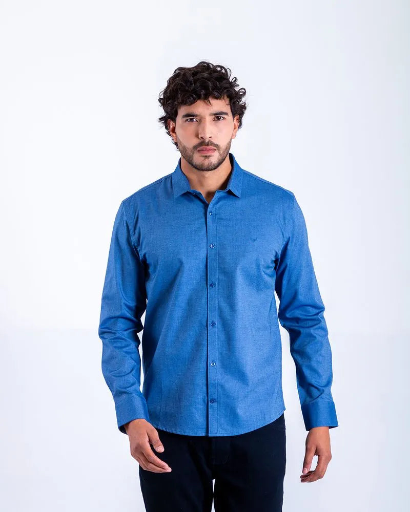 Camisa Manga Larga Oxford 032851 Slim Fit Azul