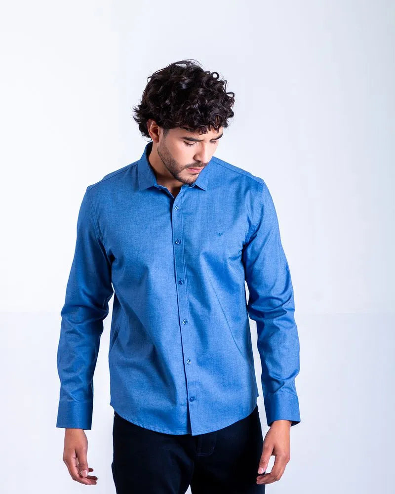 Camisa Manga Larga Oxford 032851 Slim Fit Azul
