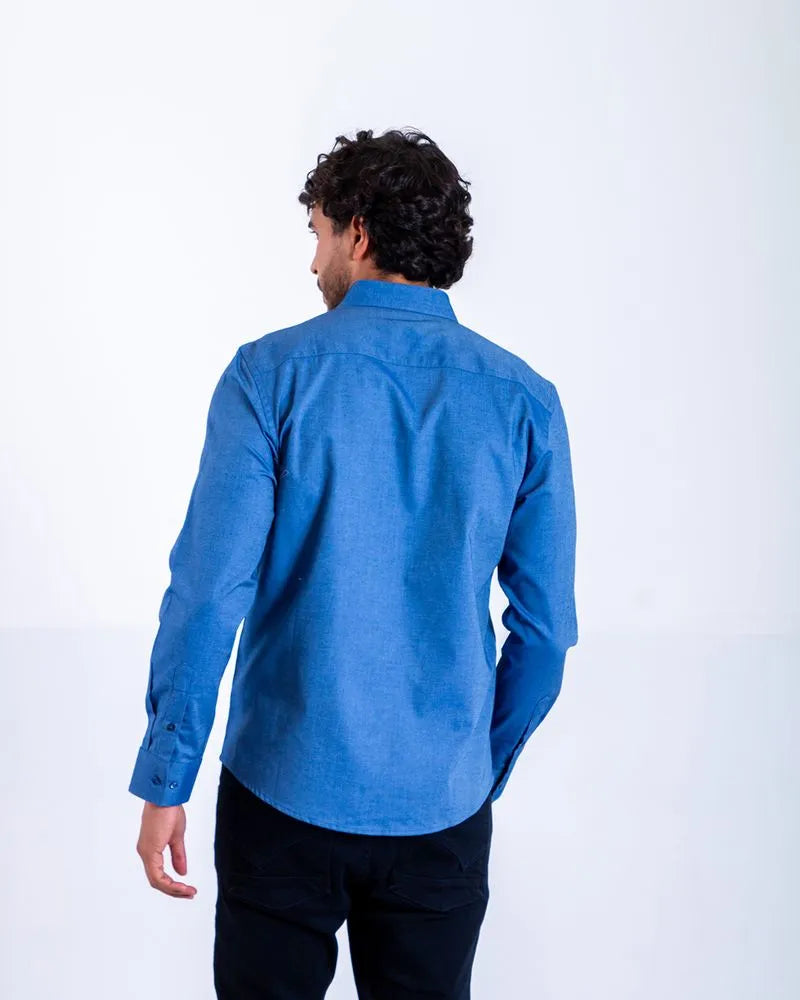 Camisa Manga Larga Oxford 032851 Slim Fit Azul
