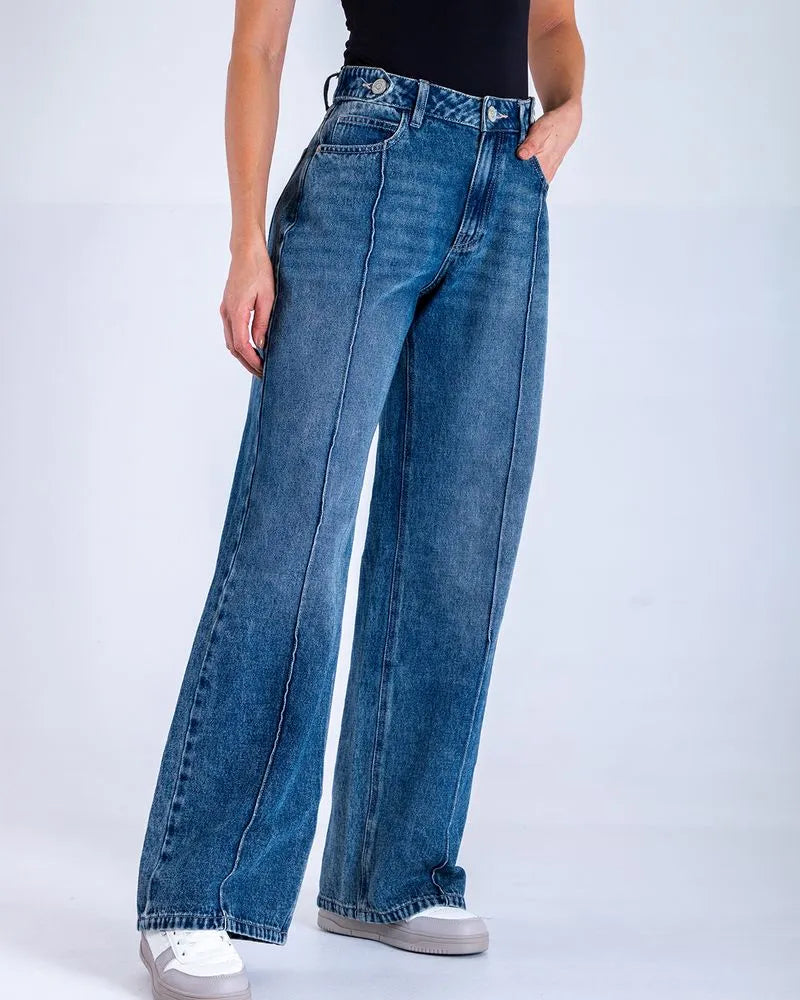 Jean Dama Oxford 041508 Tiro Medio Azul Bota Recta