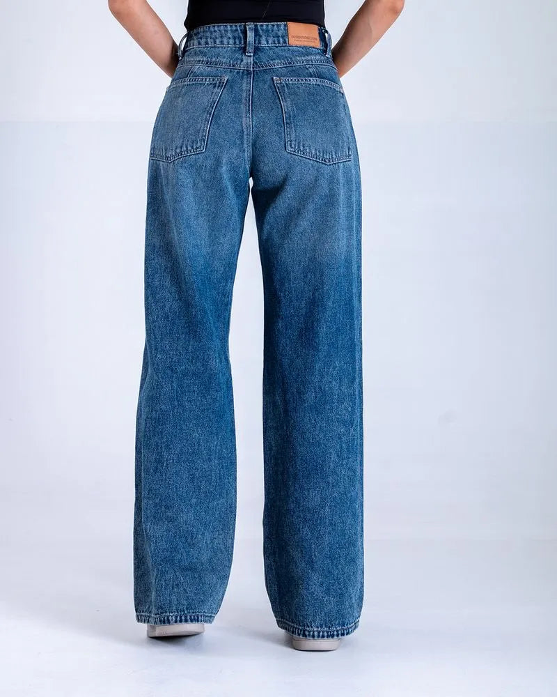 Jean Dama Oxford 041508 Tiro Medio Azul Bota Recta