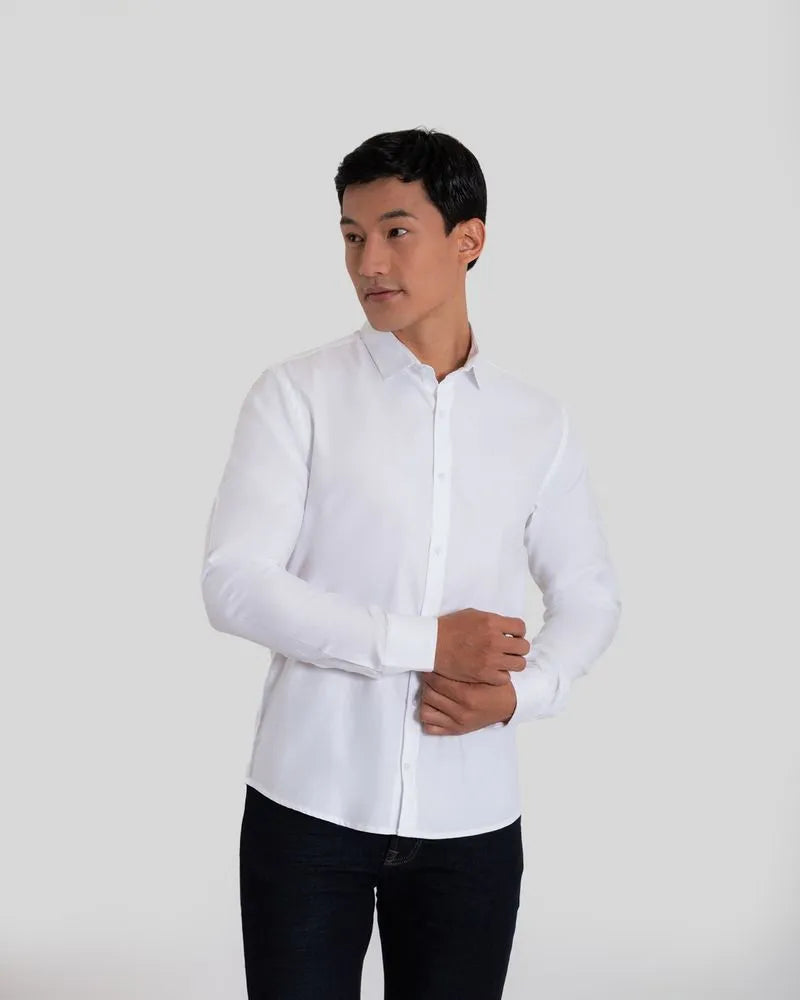 Camisa Manga Larga Oxford 032788 Slim Fit Blanco