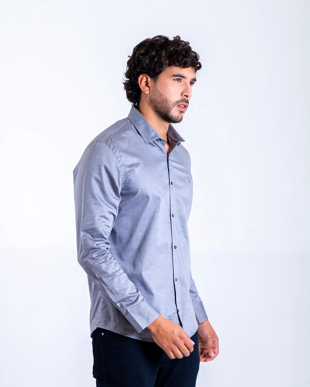 Camisa Manga Larga Oxford 032859 Slim Fit Gris Oscuro