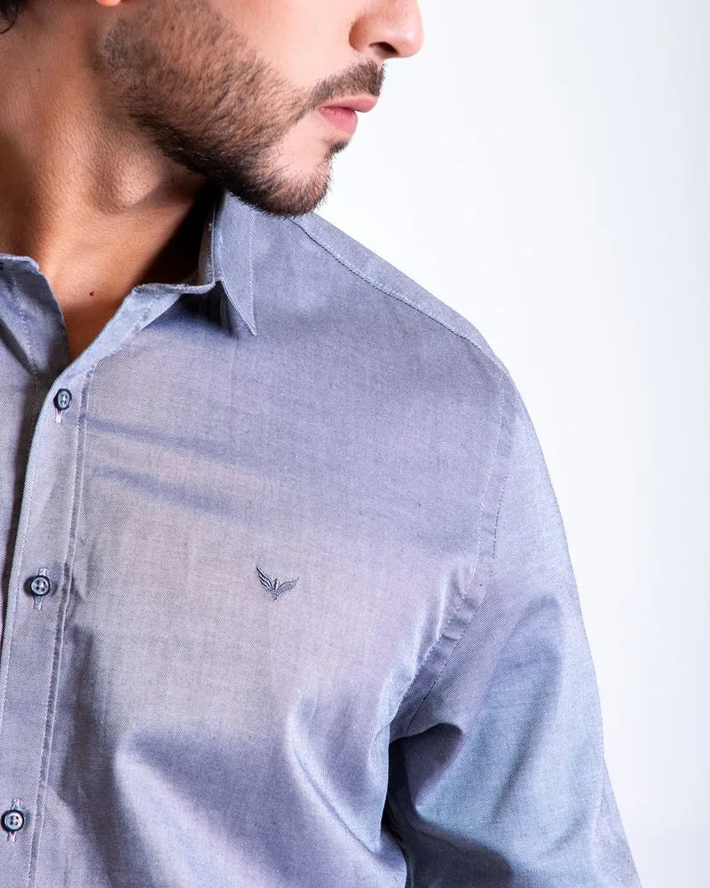Camisa Manga Larga Oxford 032859 Slim Fit Gris Oscuro