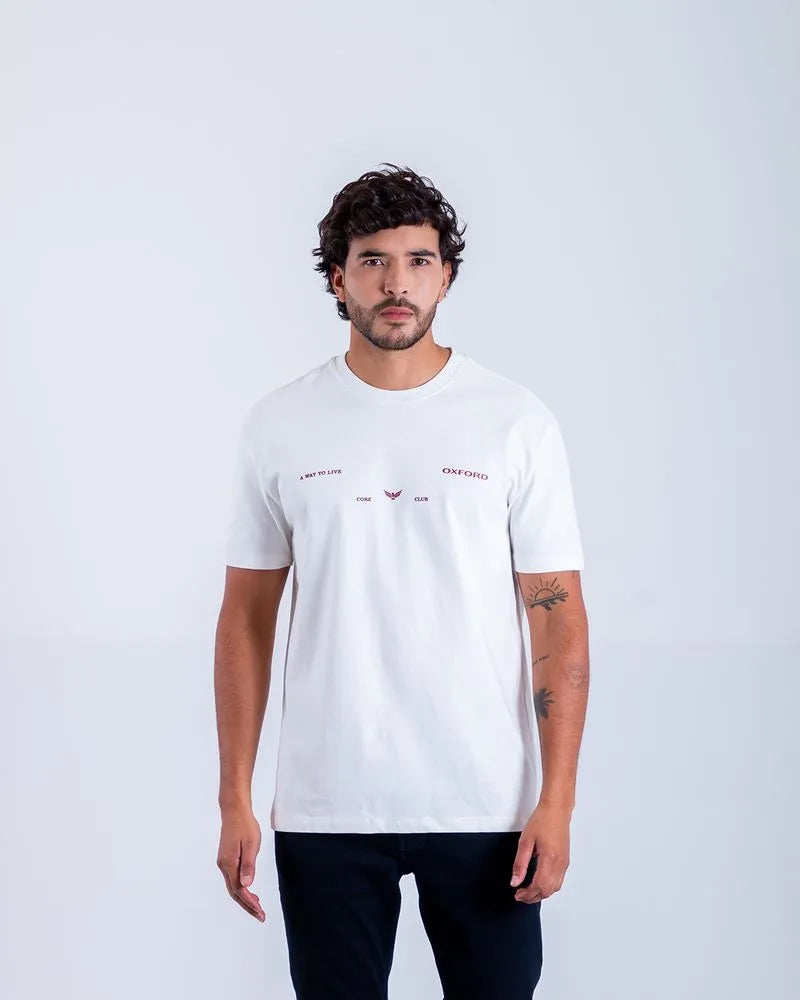Camiseta Cuello Redondo Oxford 333764 Semi Regular Ivory Estampado