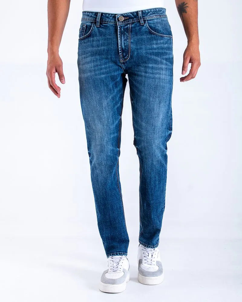 Jean Hombre Oxford 012134 Comfort Slim Azul Medio