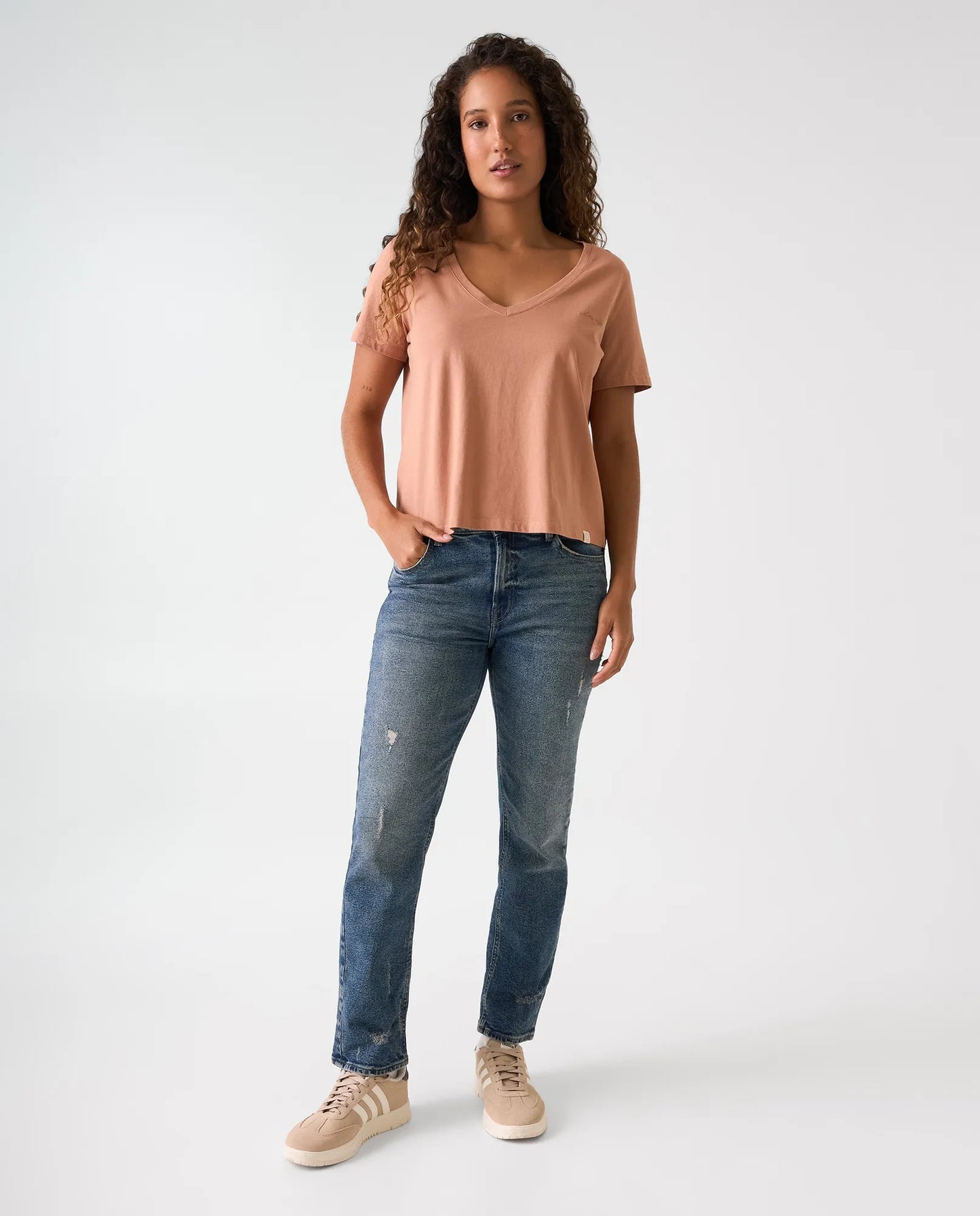 Camiseta Dama Americanino 600F001 Basica Cuello V Cafe Claro