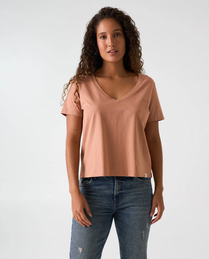 Camiseta Dama Americanino 600F001 Basica Cuello V Cafe Claro