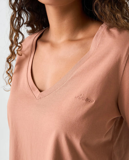 Camiseta Dama Americanino 600F001 Basica Cuello V Cafe Claro