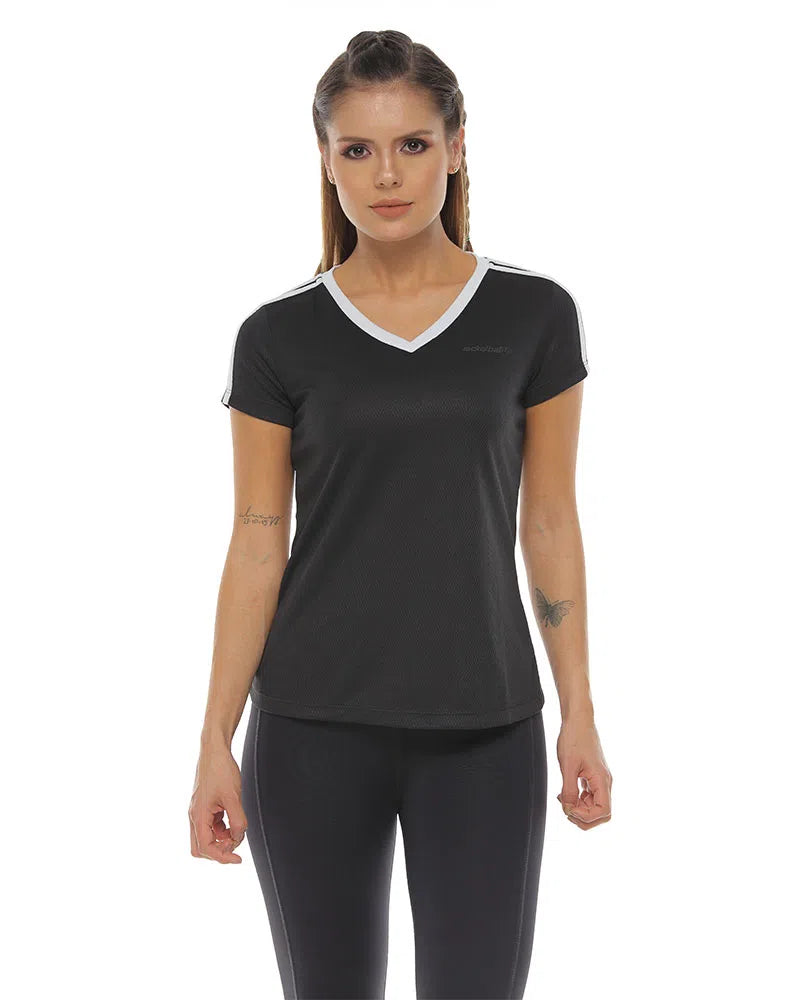 Racketball Camiseta Basica Cuello V Con Sesgos Mujer 93742 Negro