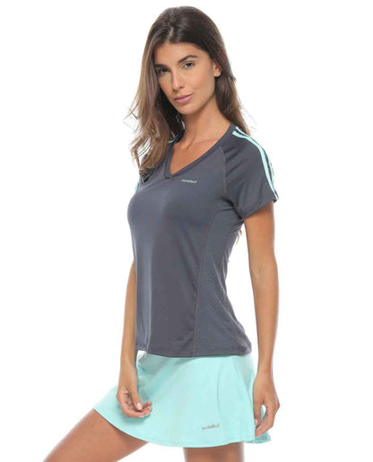 Racketball Camiseta Cuello V Sesgos Mujer 97334 Gris Oscuro/Menta